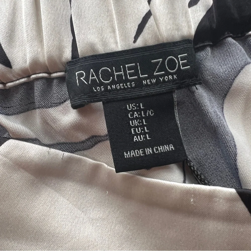 Rachel Zoe Black and White Floral Print Wide Leg Pull-On Pants satin Size Large